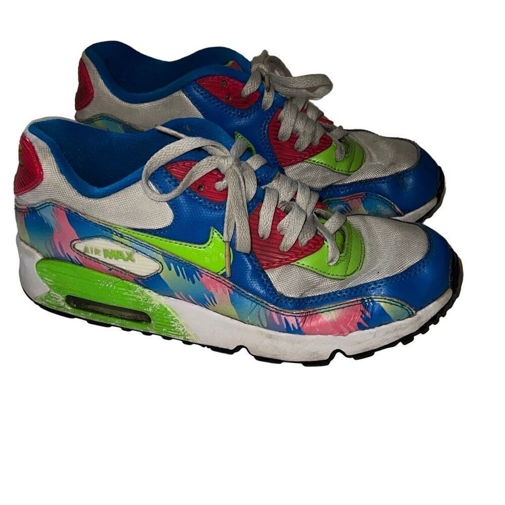 Nike Air Max 90 Mesh Blue Green Pink Tennis Shoes Sneakers Sz 7Y 833497-400 READ